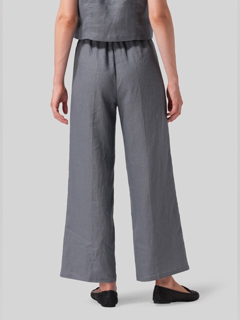 VIVID Linen Straight Long Pants Elastic Waist Cool Grey Wide Leg Trousers size S - Picture 2 of 12